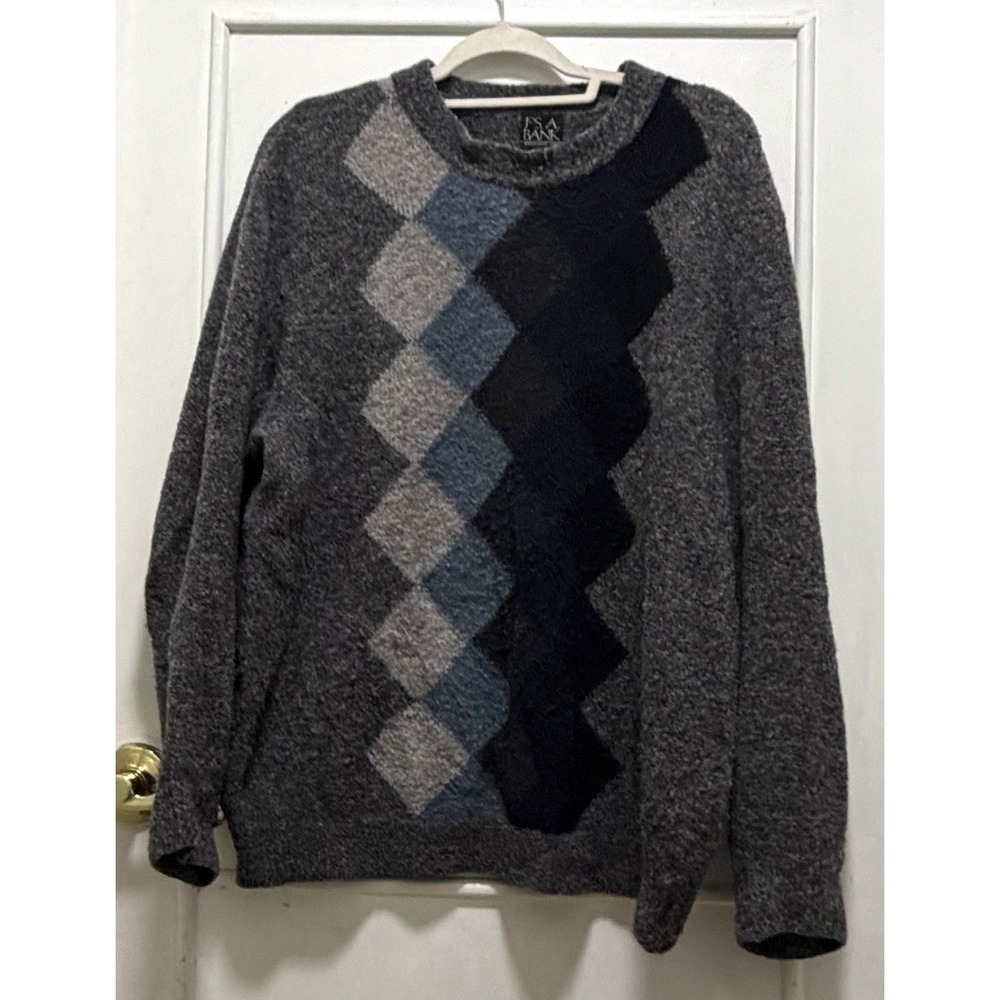 Jos. A. Bank Extra Fine Merino Wool Blend Argyle Sweater Gray Sz L Made in Italy